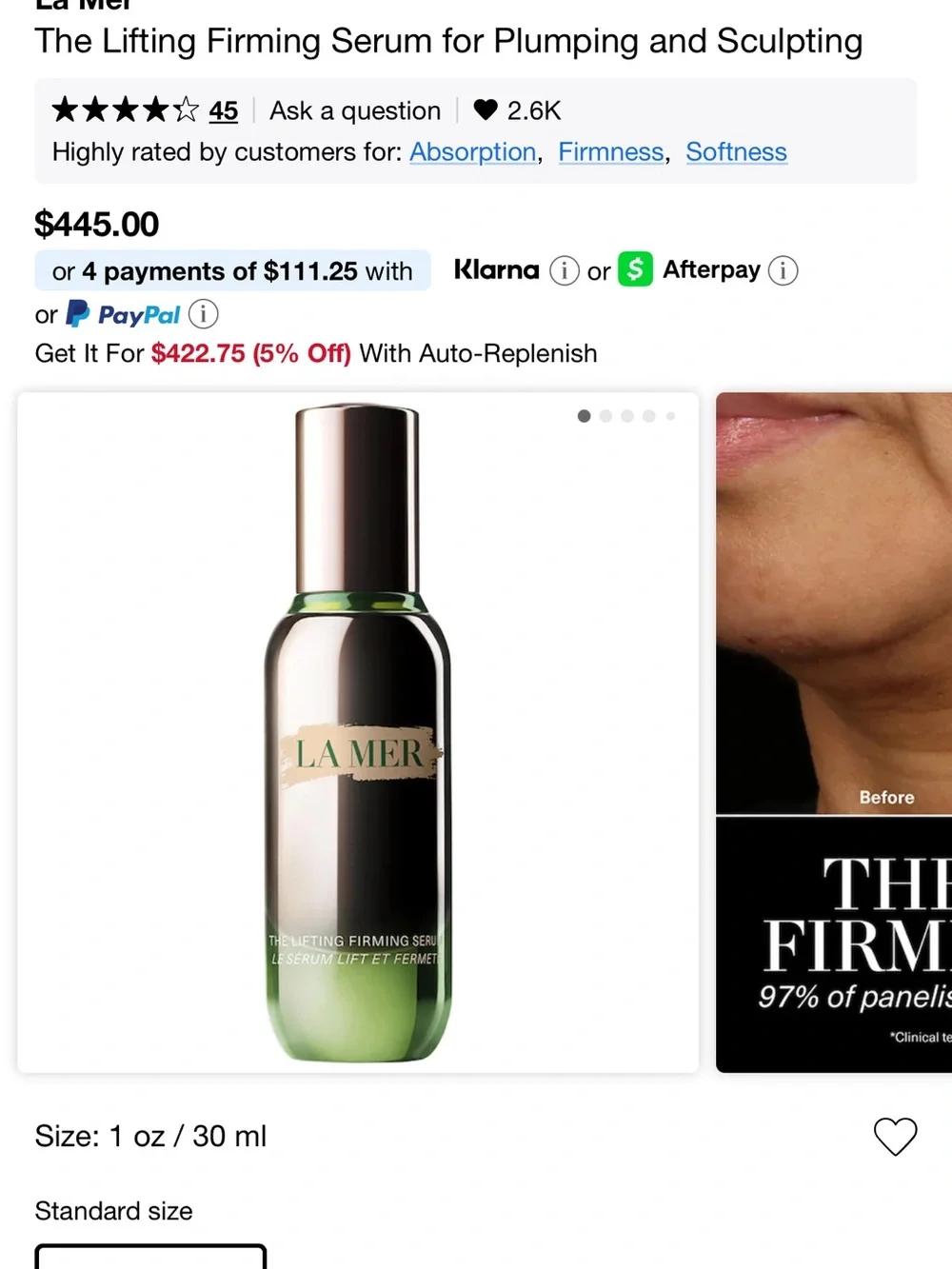 “LA MER” THE LIFTING FIRMING SERUM NIB